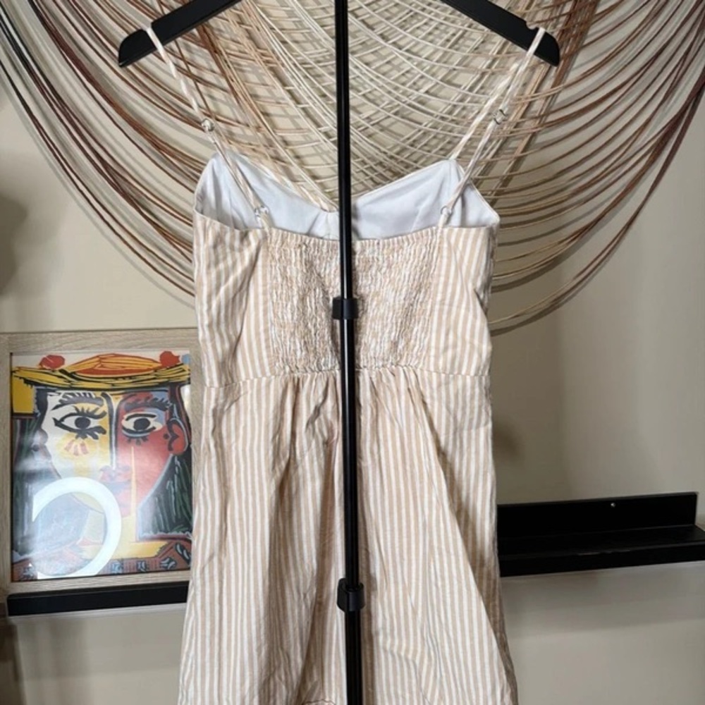 Derek Heart Beige & White Striped Bow-Front Mini Dress - Picture 3 of 5
